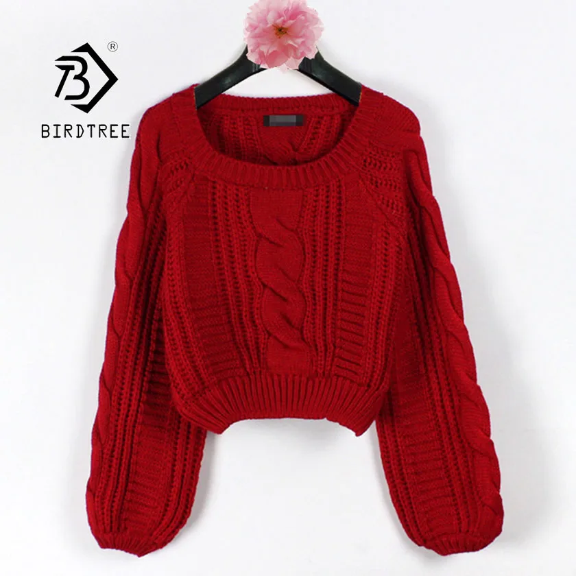 

2019 Autumn New Women's Knitting Pullovers Sweater Candy Color Twist Lantern Sleeve O-neck Short Casual Fashion Tops T97620D