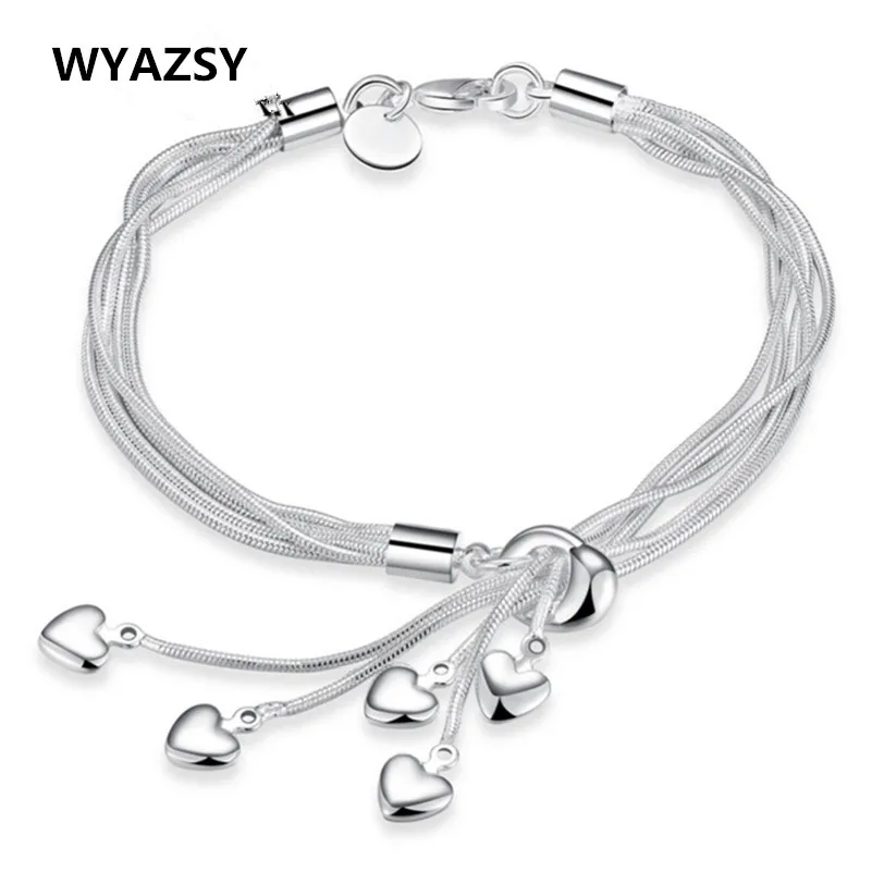 HOT Sale font b Fashion b font Tassel Hearts Bracelet 925 plated silver Bracelets Classic font