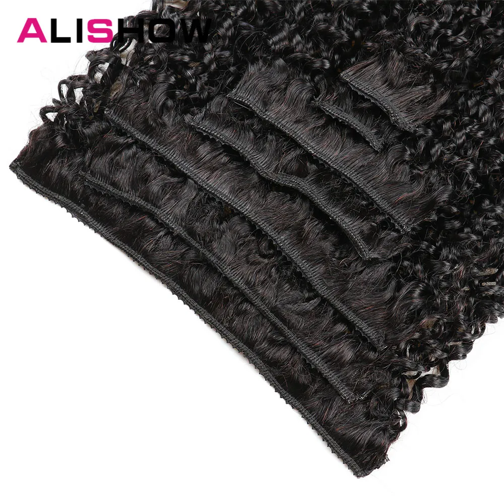 Alishow Indian Afro Kinky Curly Weave Remy Hair Clip In Human Hair Extensions Natural Color Full Head 7Pcs/Set 120G Ship Free