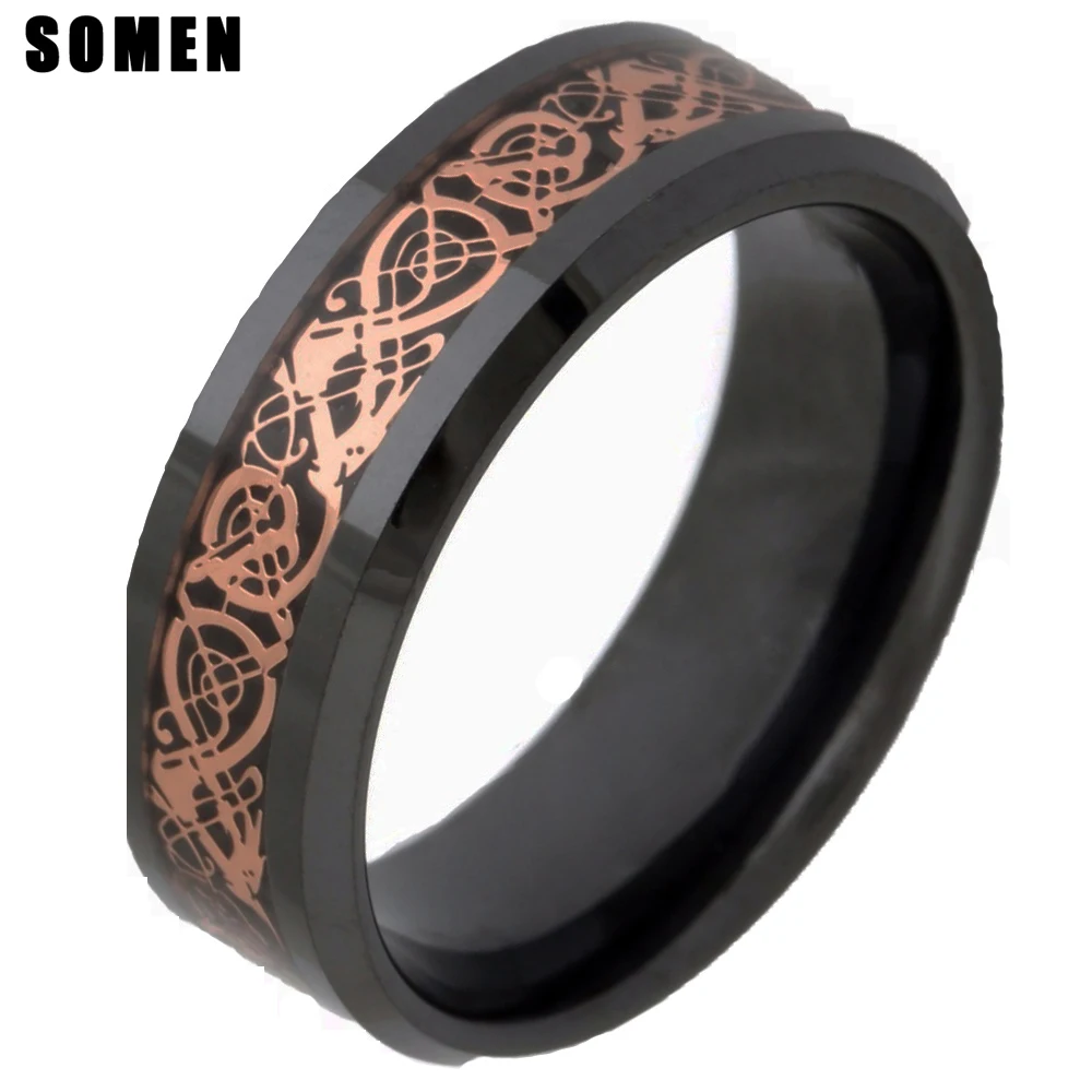 

High Quality 8MM Ceramic Ring Men Gold Celtic Gragon Wedding Band Engagement Rings For Women