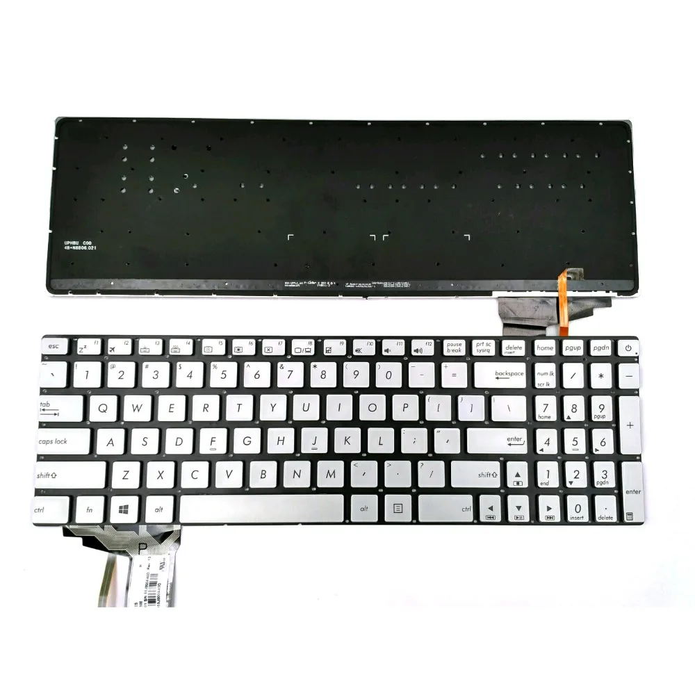 

New Laptop Keyboard for Asus N551 N551J N551JB N551JK N551JM N551JQ N551JW N551JX N551V Series Silver US Backlit Without Frame