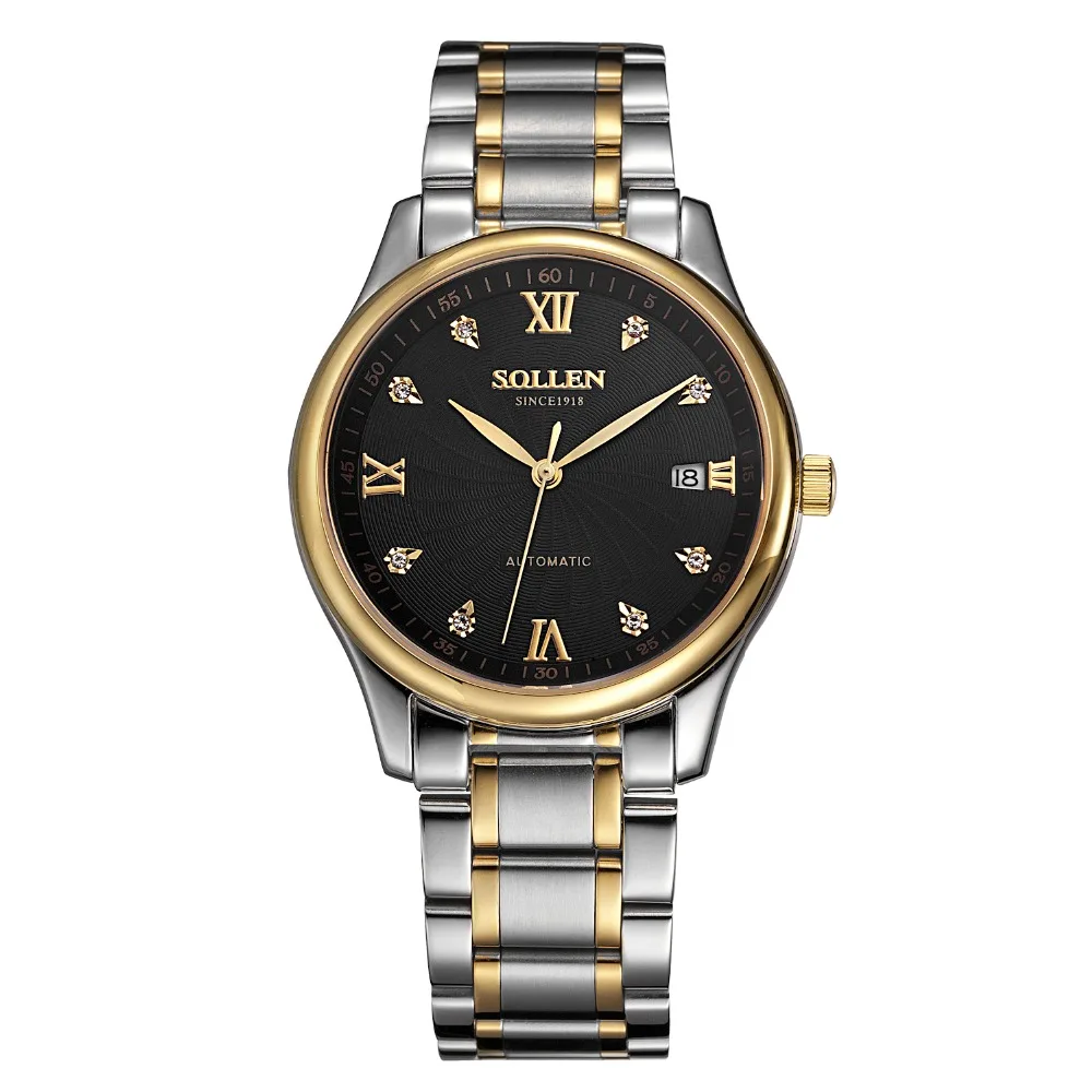 SOLLEN Genuine Swiss automatic mechanical watch steel diamond thin waterproof business casual belt male watch watch