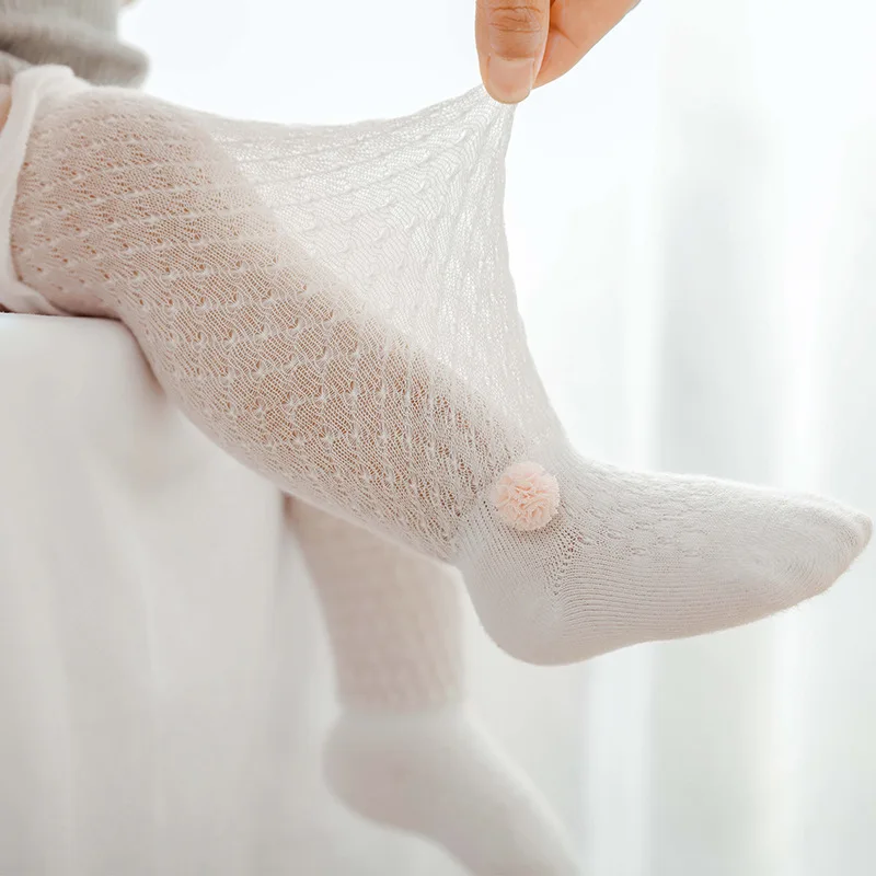 

Baby mosquito socks summer thin section mesh breathable ice silk cotton baby long tube over the knee socks bow girls socks M14