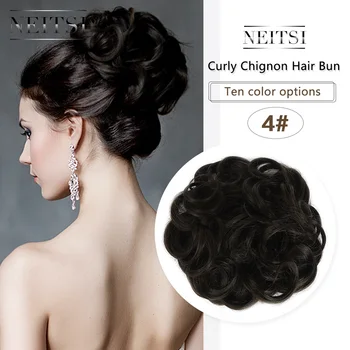 

Neitsi Women Curly Chignon Hair Bun for Brides Synthetic High Extensions Ponytail Hair Bundles Hairpieces Hair Buns 4#