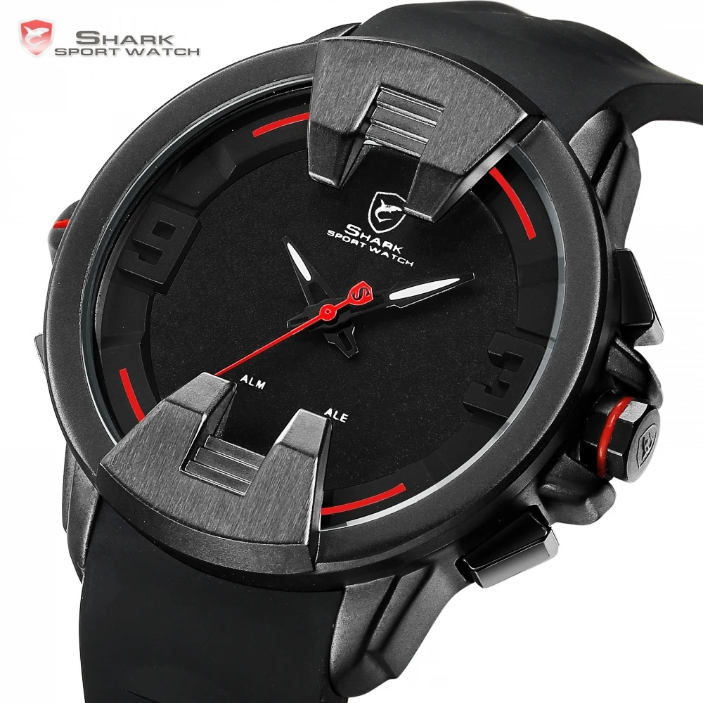 Wobbegong Top Brand SHARK Sport Black Watch New Design Digital LED Analog Men's Quartz Silicon Band Geek Men Clock Watch / SH557