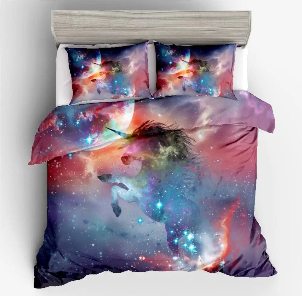  Cartoon Unicorn Printed Bedding Set Quilt Cover Duvet Cover Sets Bed Linen for Girls