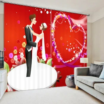 

Happy Wedding Curtain Fabric 3D Curtains for Living Room Sunshade Window Curtains