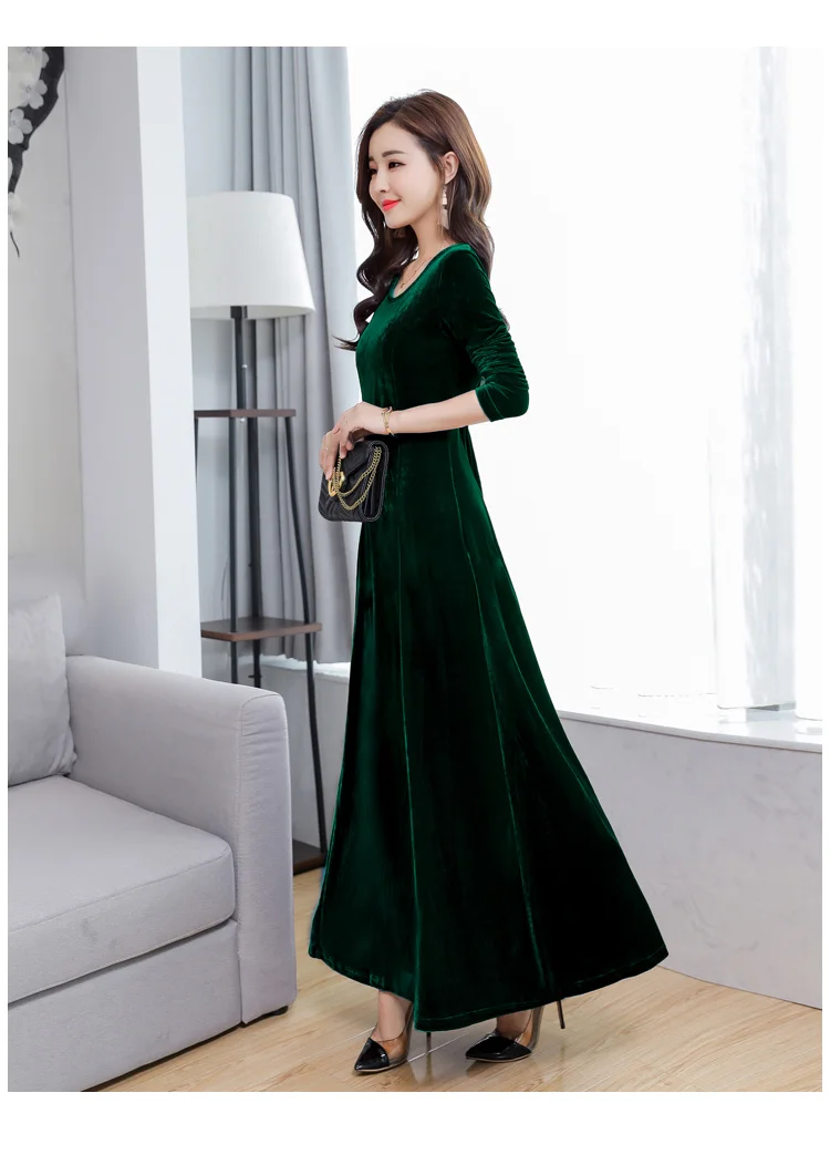 TingYiLi бархатное платье осень зима элегантное женское Платье макси с длинным рукавом синие фиолетовые Зеленые Черные Длинные вечерние платья