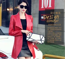HNW008 autumn style Women Sheep skin leather big turn-down collar windbreaker leather jackets coats/2color/China famous brand