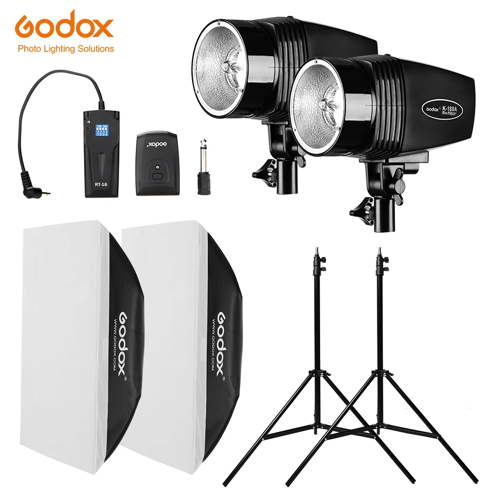 DHL Godox 360Ws 2x180 Ws строб студия Flash светильник комплект с RT-16 триггера и 2x50x70 см тканевый рассеиватель& 2x190 см светильник стенд