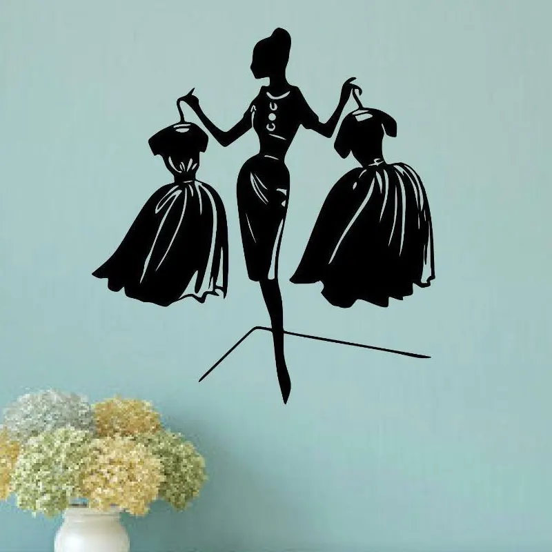 

Elegant fashion woman shopping vinyl wall stickers clothing shop window shopping mall decorative painting wallpaper MV04