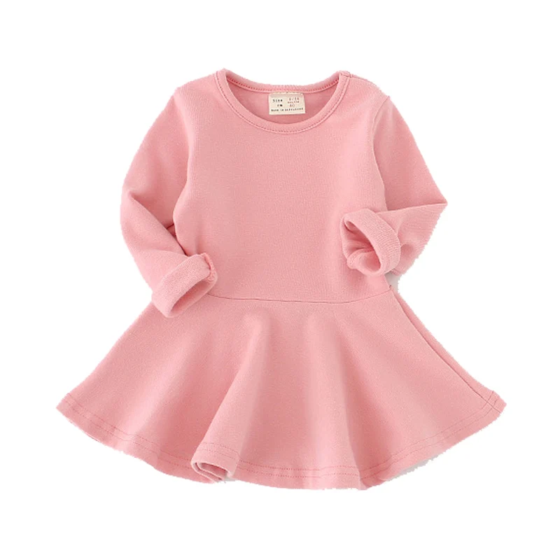 Платье для девочек осенние детские платья принцессы для маленьких девочек однотонная детская одежда с длинными рукавами и лепестками для детей от 1 до 4 лет - Цвет: Розовый