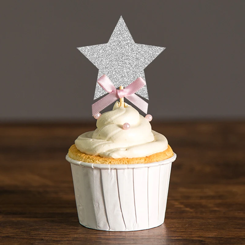 Twinkle Little Star Cupcake Toppers Серебряный и синий/золотой розовый детский душ/мальчик или