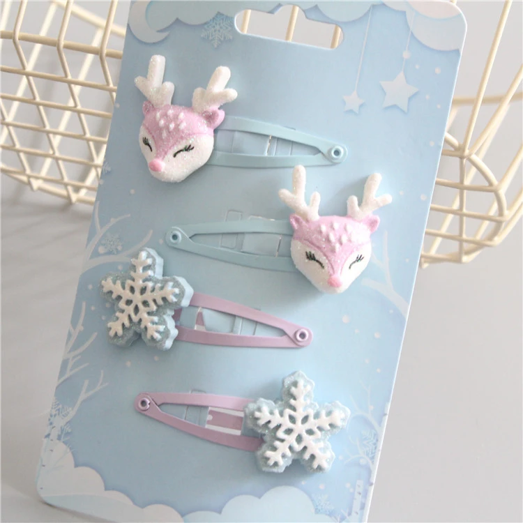 

4PCS New Cute Snowflake Deer BB Clips Kids Hairpins Baby Hair Clips Headdress Girls Hair Accessories Children Headwear