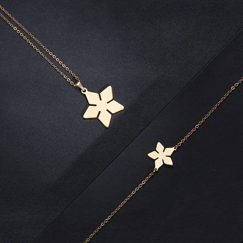 CACANA Stainless Steel Sets For Women Pentagon Flower Shape Necklace Bracelets Earrings For Women Lover's Engagement Jewelry 559