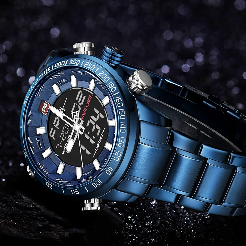 NAVIFORCE часы мужские спортивные часы мужские полностью Стальные кварцевые цифровые часы водонепроницаемые лучшие дропшиппинг часы Relogio Masculino синий