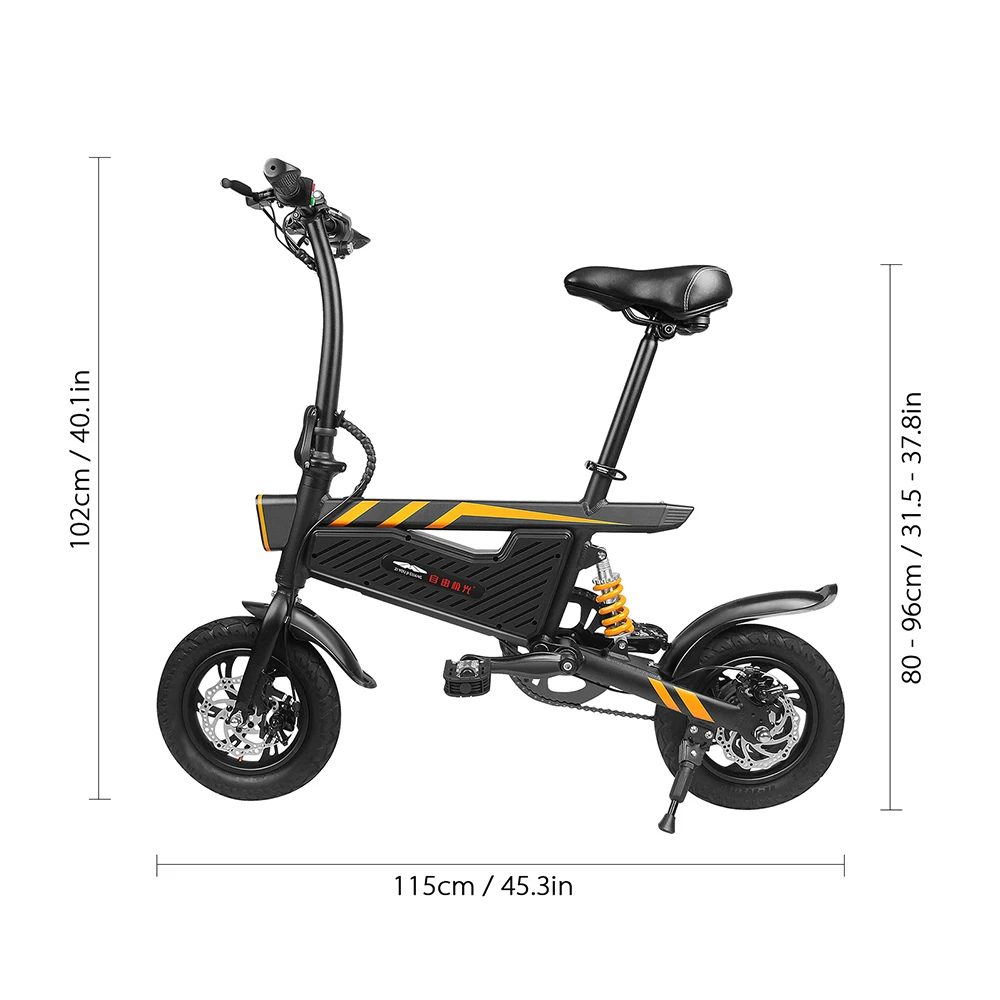 Excellent 12 Inch Foldable Electric Bike Power Assist Eletric Bicycle E-Bike 250W Battery 6AH Motor and Dual Disc Brakes +Head/tail Light 8