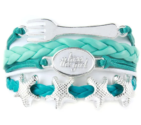 

High Quality Beach Girl Kiss the Girl Mermaid Fork Starfish Honeymoon Beach Summer Vacation Nautical Wedding Bracelets for Women