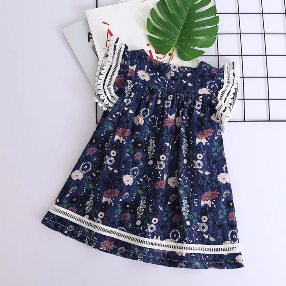 newest summer Dress Toddler Kids Baby Girls Clothes Lace Floral Printing Party Princess Dresses 0117