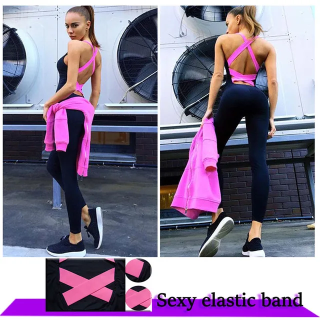 

New Sports Jumpsuit Sport Suit Women Tracksuit Yoga Set Tight Bandage Backless Gym Running Set Sport Wear Women Fitness Clothing