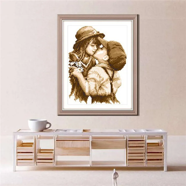 

1Set Needlework DIY Cross Stitch First Romantic Kiss Pattern Cross-stitch Embroidery Decoration Painting Art Home Decor qb875696