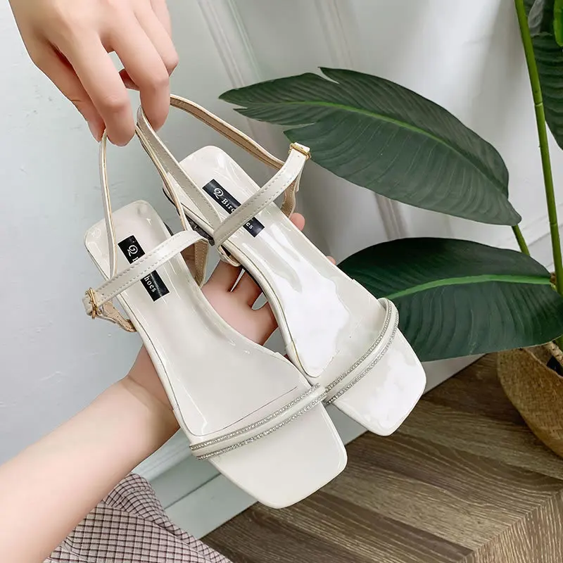 summer female rhinestone thick with sexy sandals fashion Nonslip fish mouth outdoor beach walk casual sandals Buckle Strap