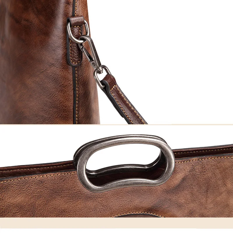 AETOO Vintage bag, head-layer cowhide handheld shoulder bag, oblique cross casual female bag, hand wipe postman bag