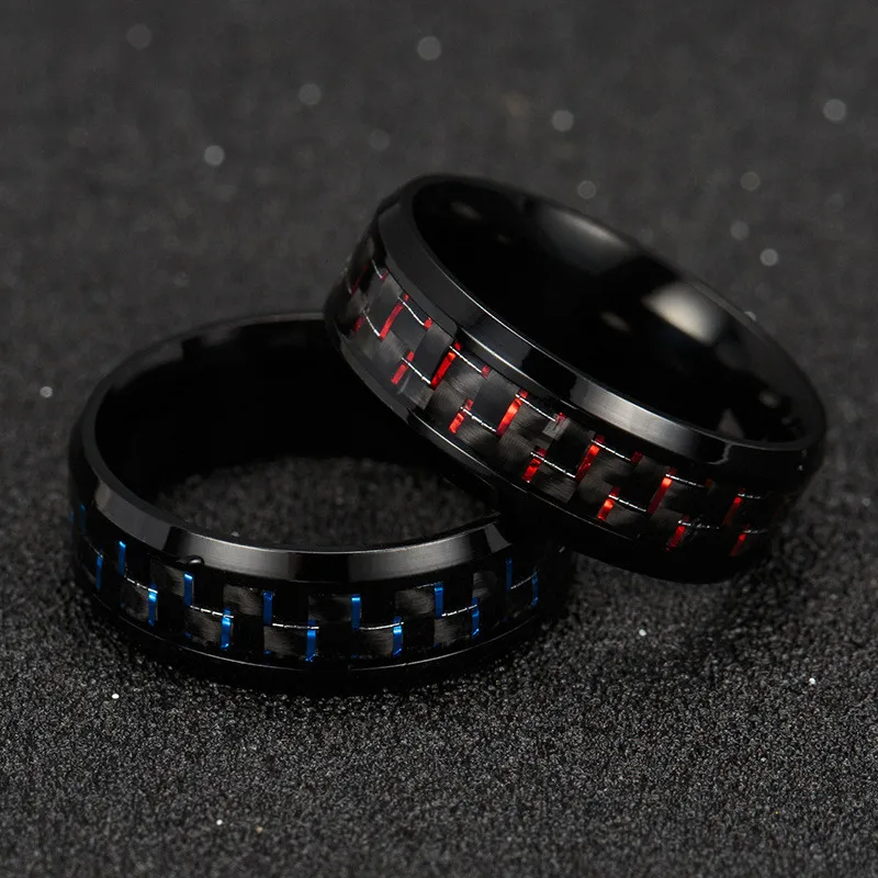 Мужские кольца в стиле панк из титановой стали и черного углеродного волокна, 6 стилей, модное красное, синее, зеленое кольцо Anel Masculino, ювелирные изделия