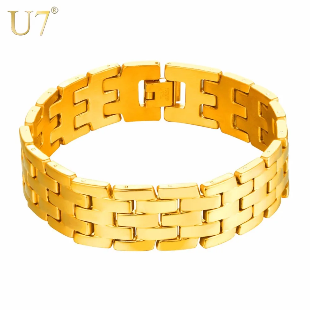 

U7 Bracelet Stainless Steel Watch Strap Style Adjustable Wide Chain Wristband Charm Gold Color Men Gift Jewelry Bracelets H1050