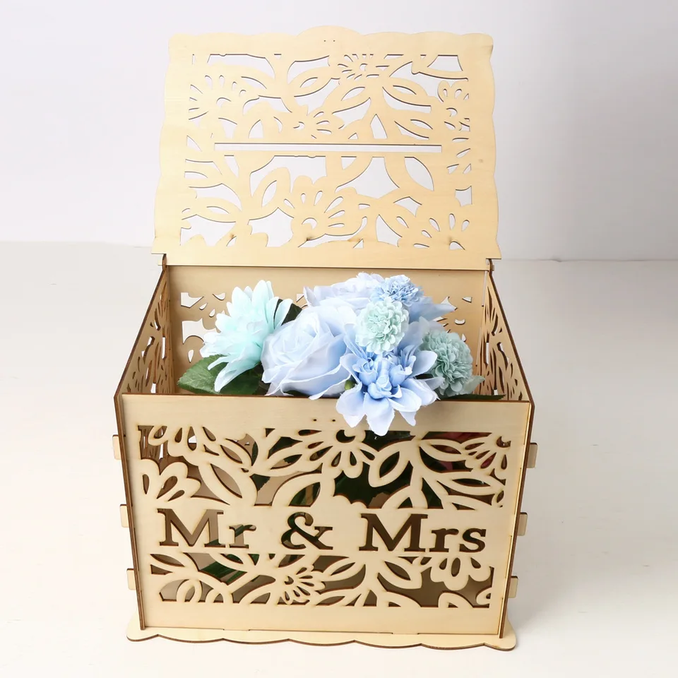 Wedding Card Box Diy Gift Card Boxes With Lock Wooden Hollow