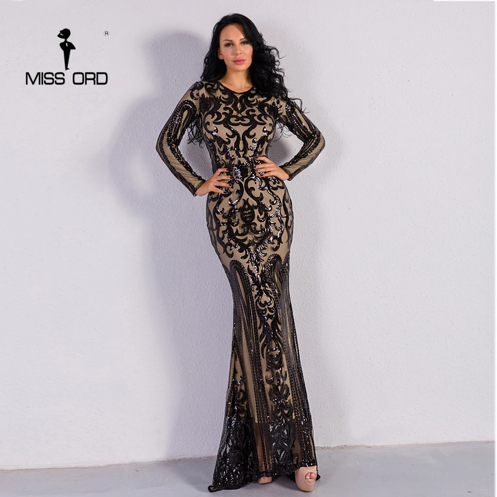 

Missord 2019 Sexy O Neck Long Sleeve Retro Sequin Maxi Gorgeous Dress FT8578-2