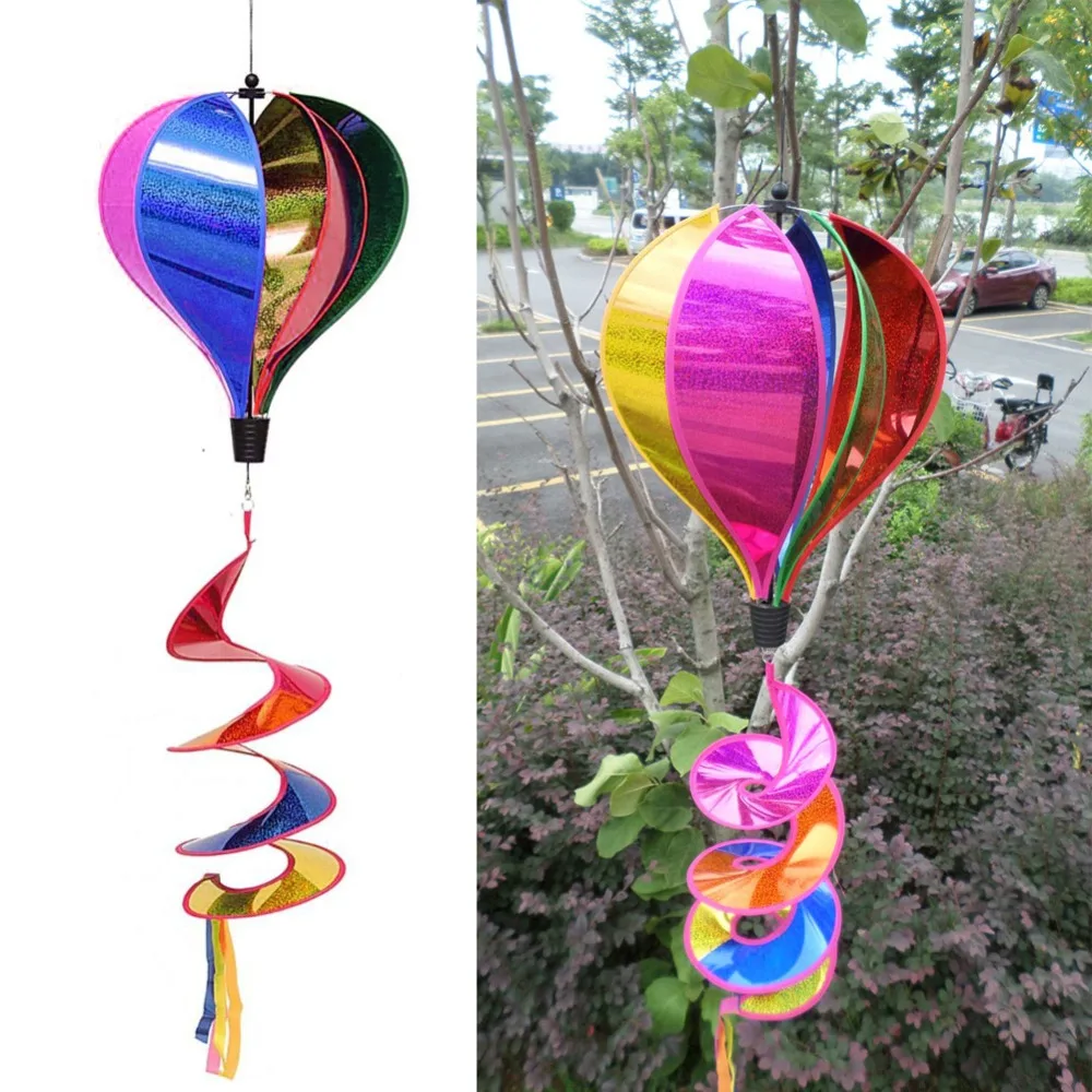 

Rainbow Sequins Windsock Striped Hot Air Balloon Wind Spinner Yard Outdoor Decor