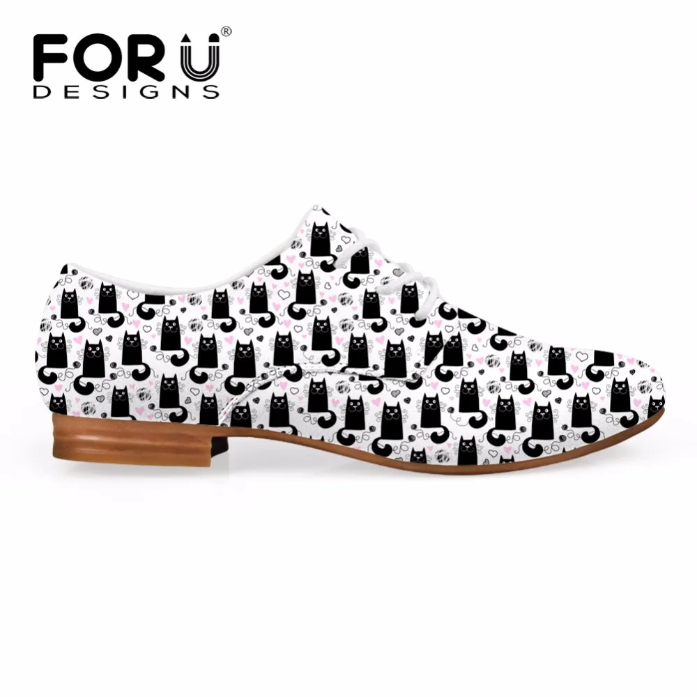 FORUDESIGNS/милые женские модные кожаные туфли с объемным изображением кота Новые