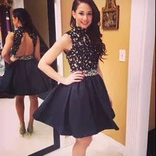 High Neck A Line Keyhole Zurück Black Lace Short abendkleid Homecoming Kleider Cocktailkleider