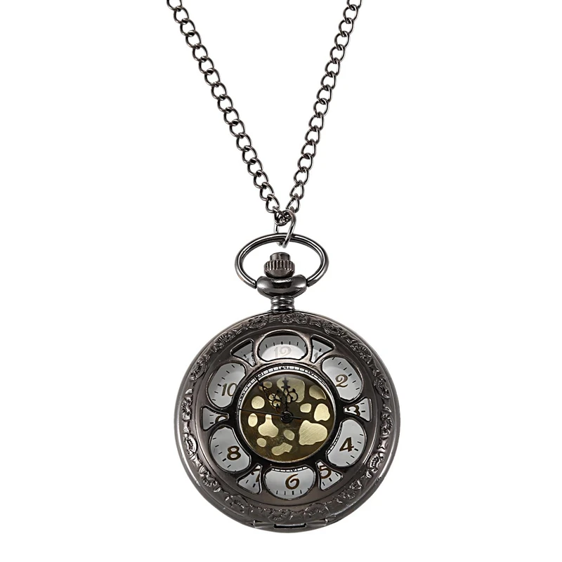 

Black Petals Roman Numerals Retro Pendant Ladies Men's Gift Pocket Watch