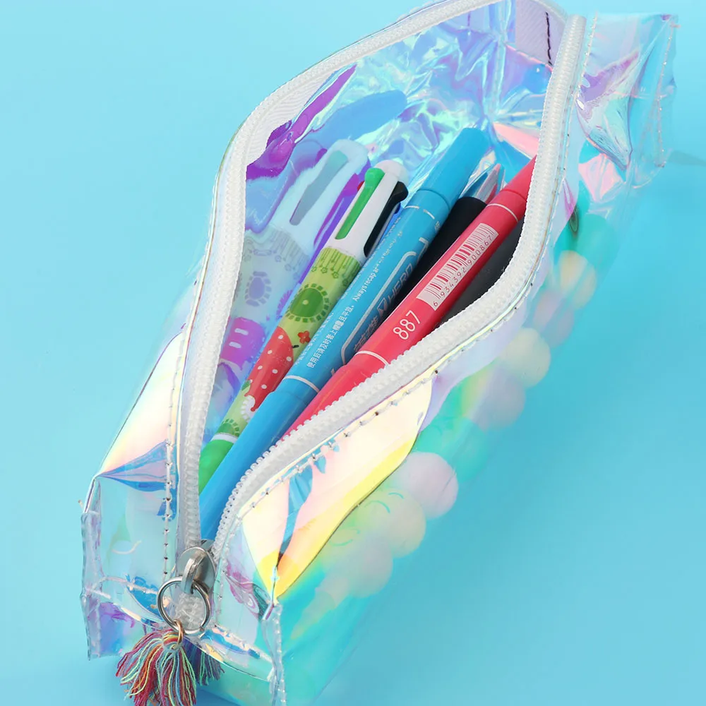 PVC Laser transparent Reflective Fashion Pencils Bags Durable Large
