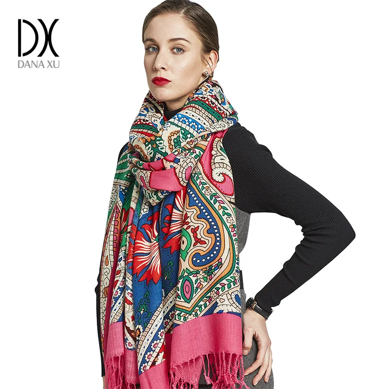 Baratos Nueva bufanda de invierno para las mujeres de la marca de lujo de cachemir Pashmina manta de Poncho bufanda abrigo bufanda de lana las mujeres bandana, hiyab musulmán chal