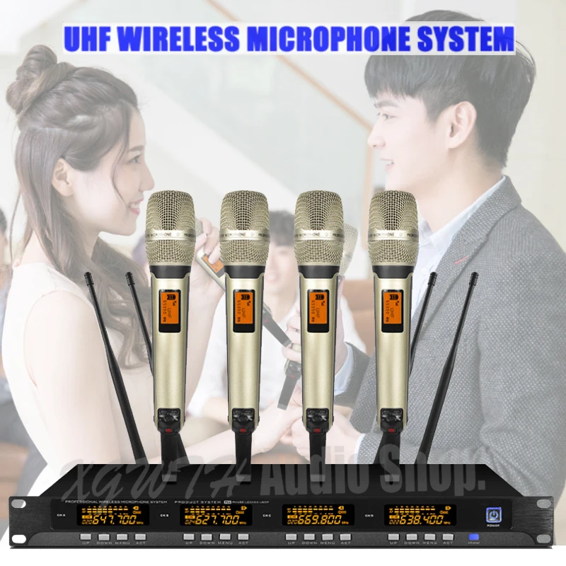 Караоке DJ UHF беспроводной микрофон Система Profesional ЖК-дисплей беспроводной 4 ручной динамический микрофон домашний KTV