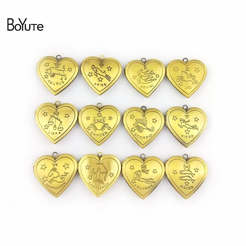BoYuTe 12PcsSet Metal Brass 29MM Heart Zodiac Locket Pendant Vintage Jewelry Pendant (1)