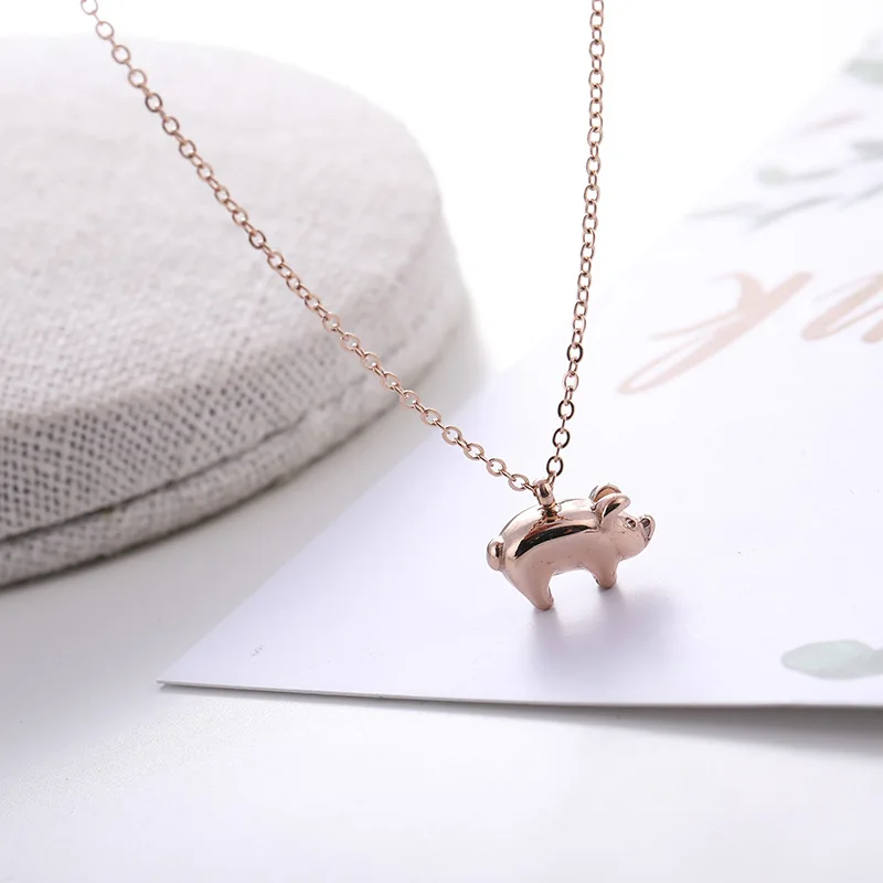 

HFYK 2019 Cute Pig Pendant Necklace For Women Rose Gold Chain Stainles Steel Necklace collier femme collares de moda 2019 kolye