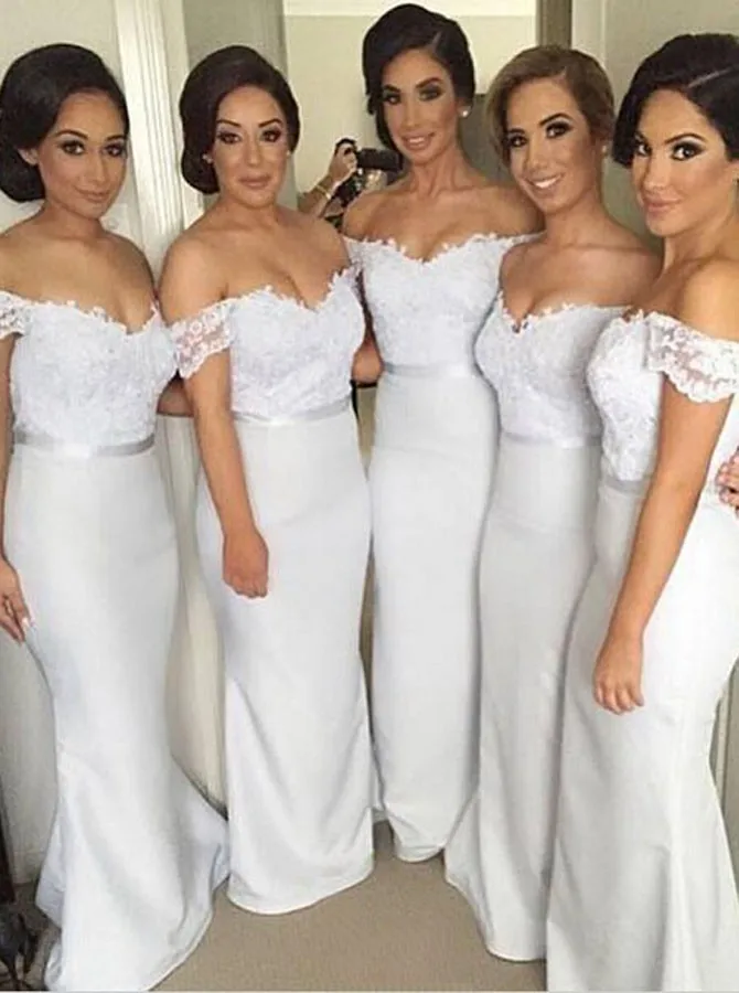 Белое платье подружки невесты, вырез лодочкой, длина до пола, кружевные Длинные вечерние платья, платья подружек невесты для женщин, Vestido Dama De Honra - Цвет: white