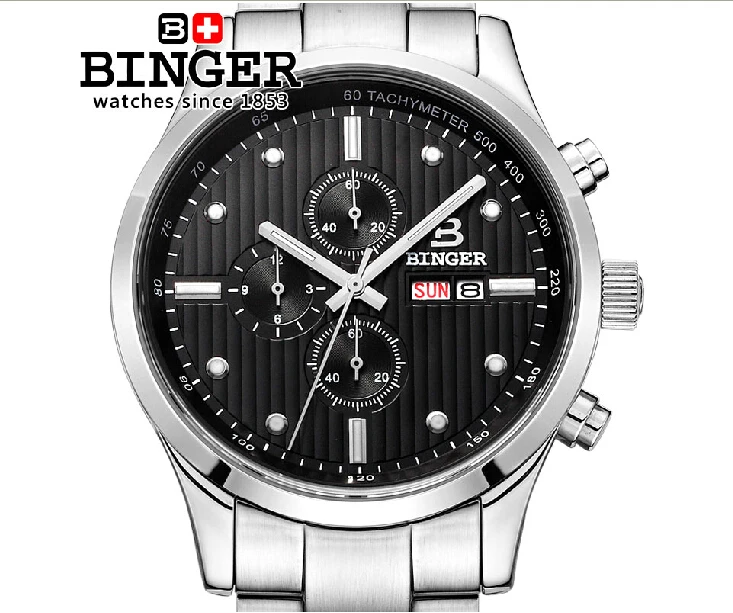 

Luxury Brand Wristwatches Switzerland Men's watch BINGER Quartz full stainless male watch steel 100M waterproof Clock BG-0401-3