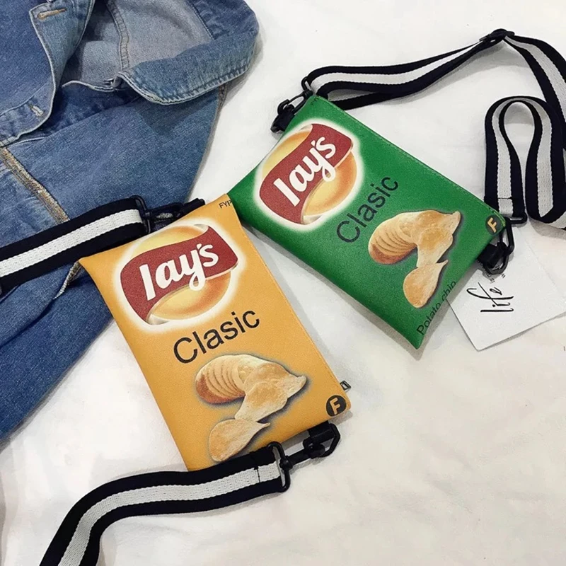 IMIDO Potato chip packet сумки через плечо желтый и зеленый Ins популярный товар Персонализированная забавная сумка на плечо