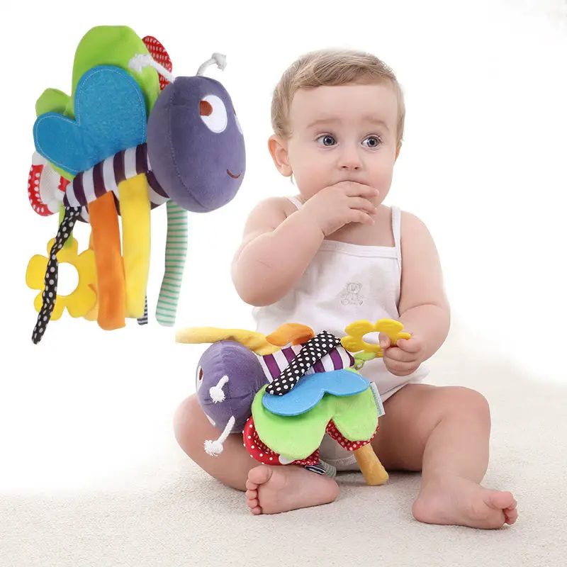 Newborn Infant Baby Soft Dolls Cute Music Bee Pendant Baby Rattle Baby Plush Bed Hanging Toys