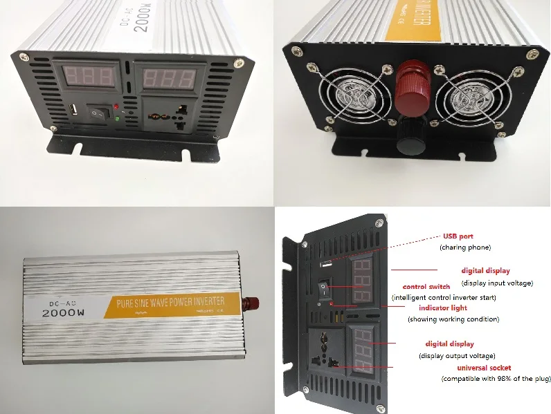 

2000W Surge Power 4000W DC48V to AC220V 50HZ dual digital display pure sine wave power inverter