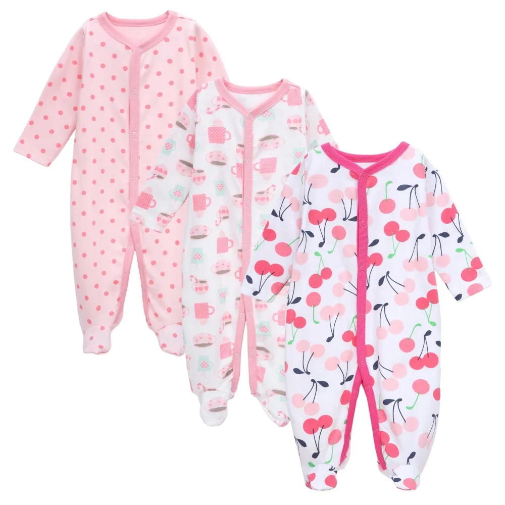 

3-Pack Newborn Baby Footed Romper 100% Cotton Cartoon Printed Onesie Sleep & Play Clothes Baby Rompers Baby Girls Pajamas 0-12M
