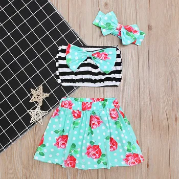 

Children Swimwear Girls Polyester Two Pieces Swimsuit Bathing Suit Bikini Beach Floral Print Bow Hair Band Swimwear Set L0513