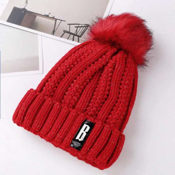 M187 Red hair bulb YSDNCHI помпон трикотажный свитер бини Зимняя шерстяная шапка женская модная теплая женская шапка Толстая меховая Высококачественная верхняя одежда Лыжная вязаная шапка - Цвет: M187 Red hair bulb