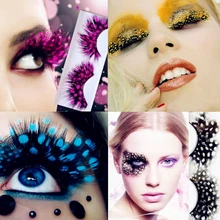 YOKPN 1 пара модные сценические накладные ресницы для макияжа с перьями для балета, маскарада, вечерние цветные накладные ресницы для моделирования