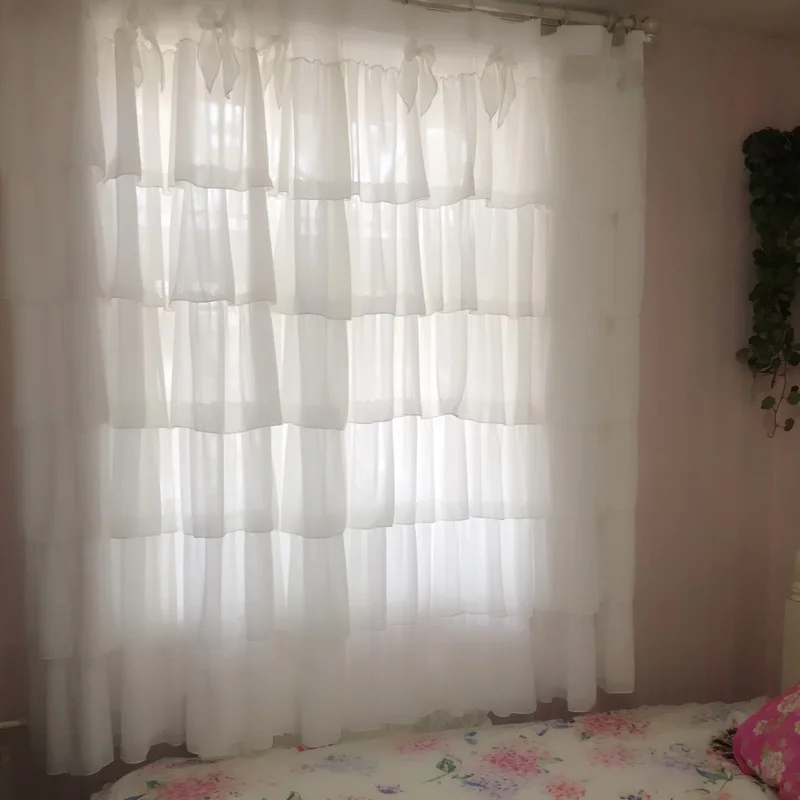 2 unids 150x220 cm gasa cortinas de lujo cortina dormitorio cortinas de ventana para sala de estar decorativa capas de pastel arco dulce